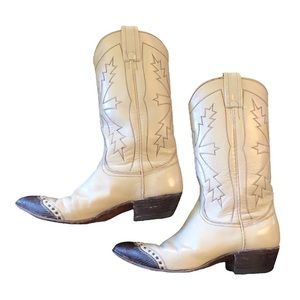 Vintage Nocona Cowboy Boots Lizard Skin & Cream Leather 5.5